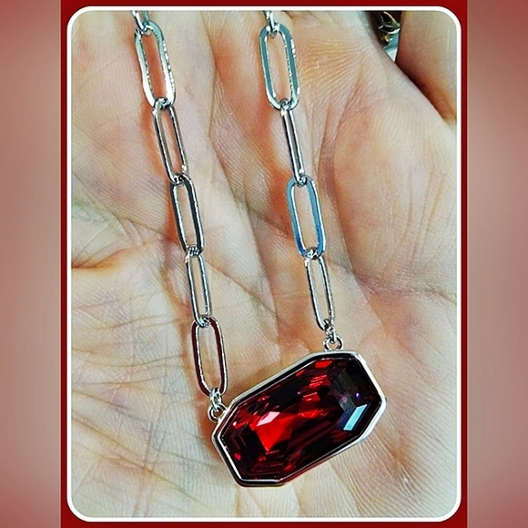 Touchstone Crystal Jewelry - #Touchstone Rectangular Siam Red Crystal Pendant Necklace #NWOT